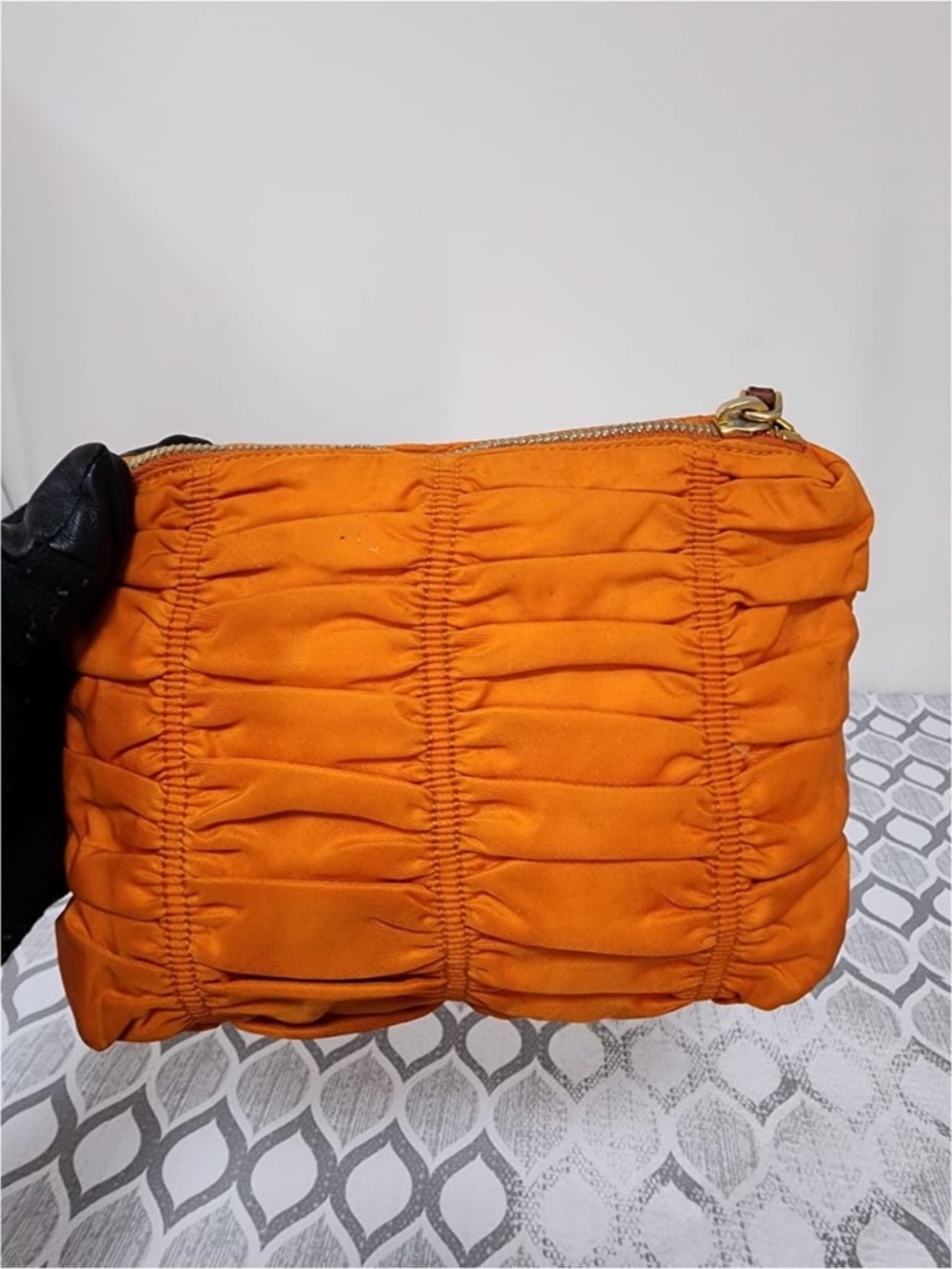 Authentic Prada Tessuto Gaufre Nylon Clutch Orange - Picture 4 of 14
